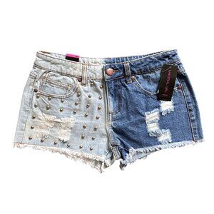VINTAGE MATERIAL GIRL TWO-TONED EMBELLISHED JEAN SHORTS, NWT